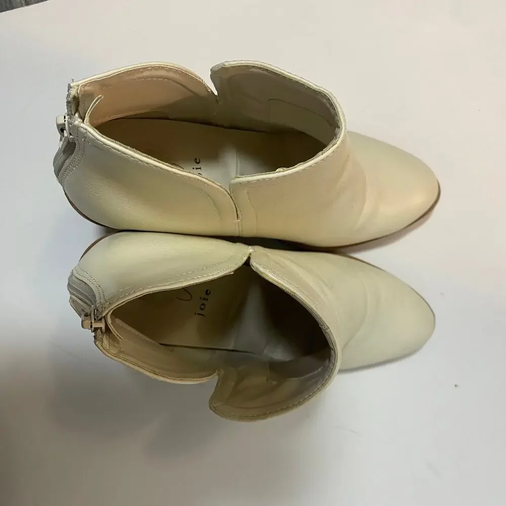 Joie Kayden Off White Cream Faux Leather Heeled Ankle Boots Block Heel Sz 10